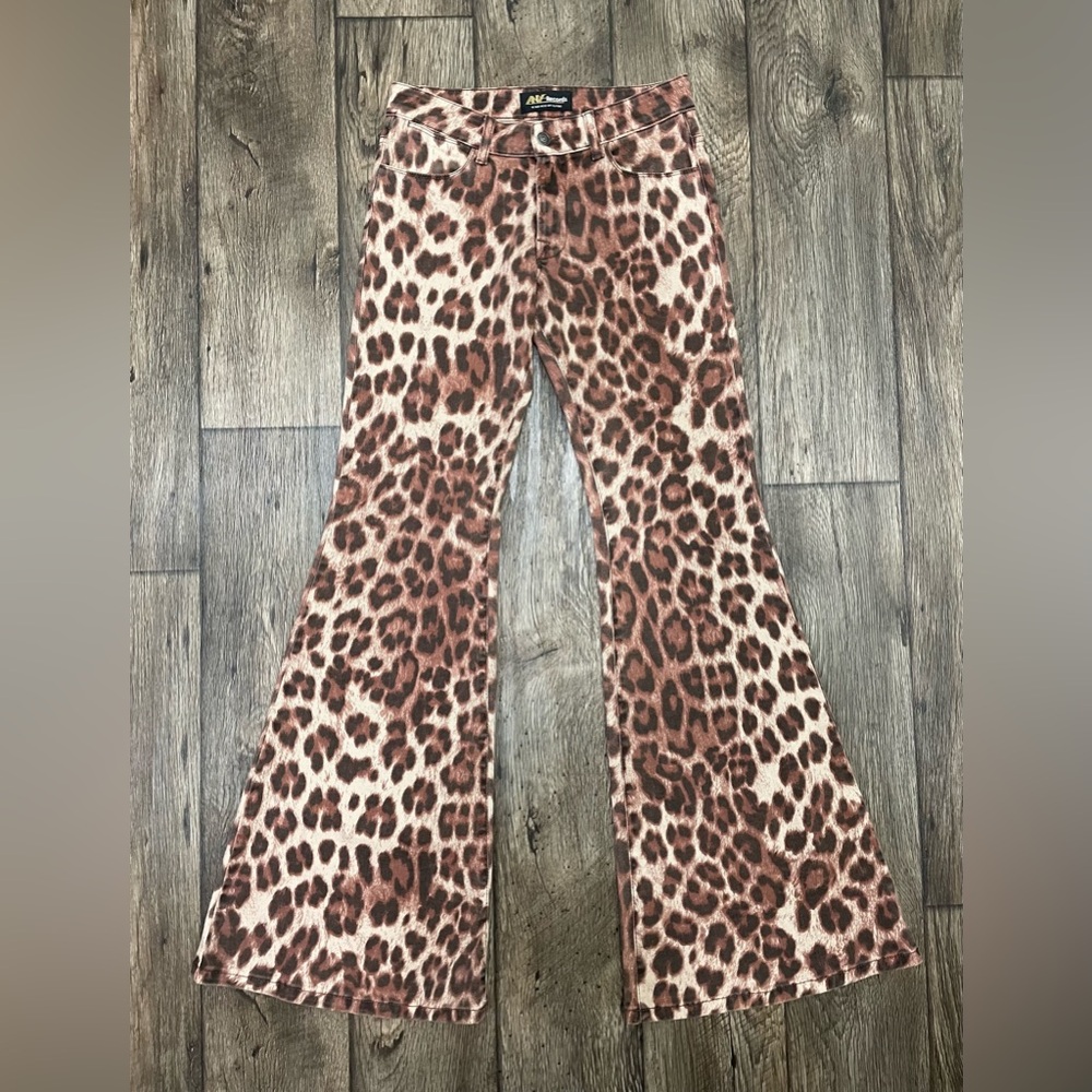 Aniye Records Leopard Print Bell Bottom Flare Jean Pants Size‎ 28